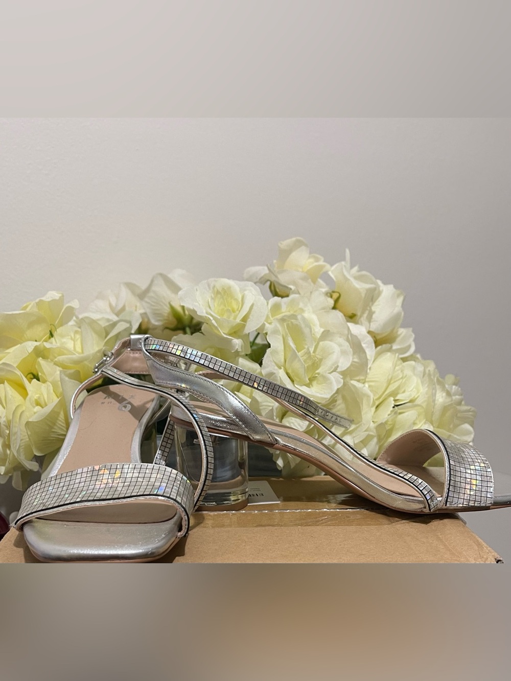 Mix No. 6 Silver Holographic Disco Clear Chunky Heel Strappy Party Sandals 5